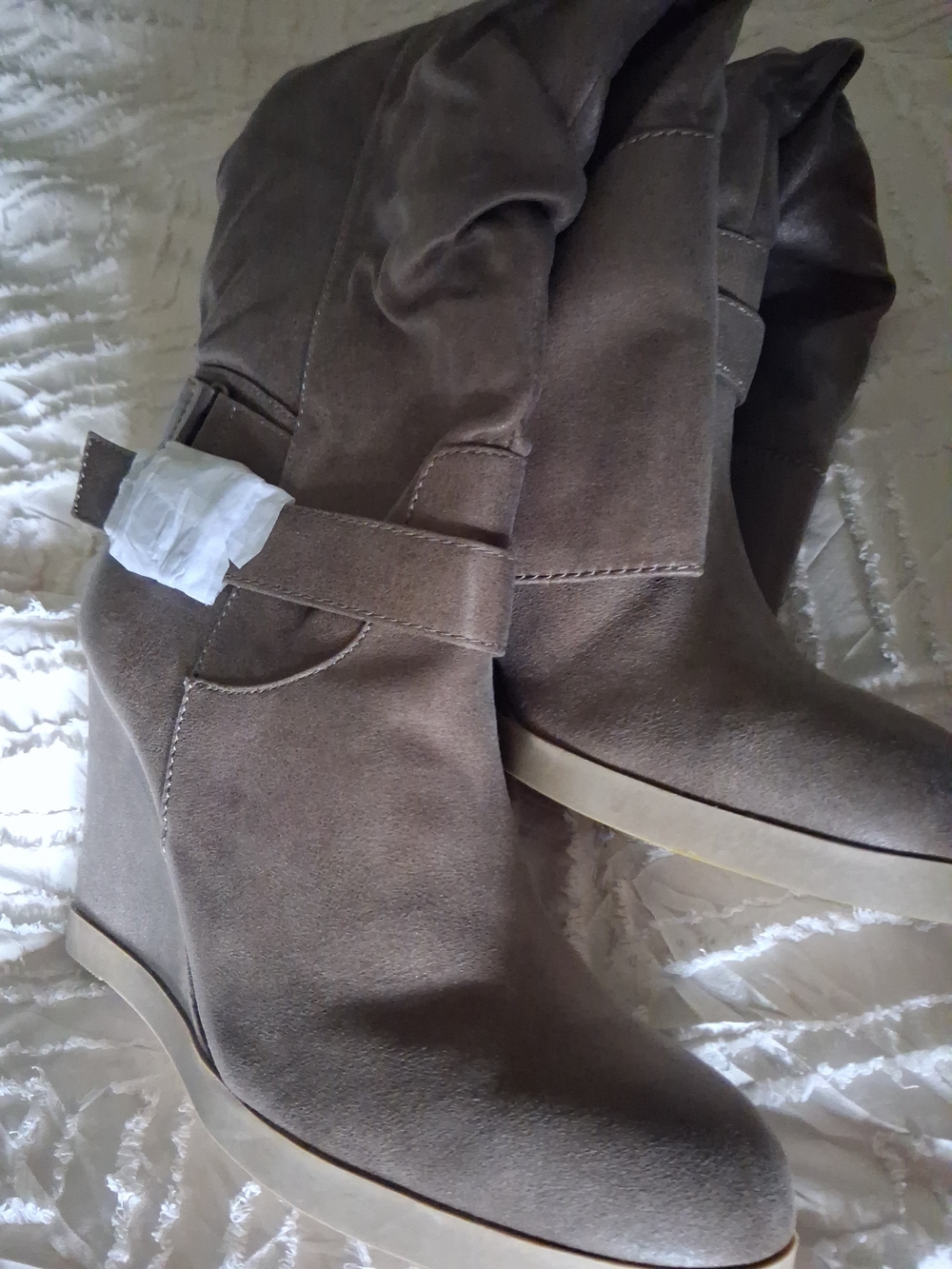 Women’s Taupe Wedge Boots - Stylish Suede Look